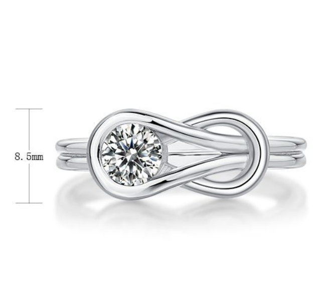 Infinity Loop Moissanite 925 Sterling Silver Adjustable Open Band Ring