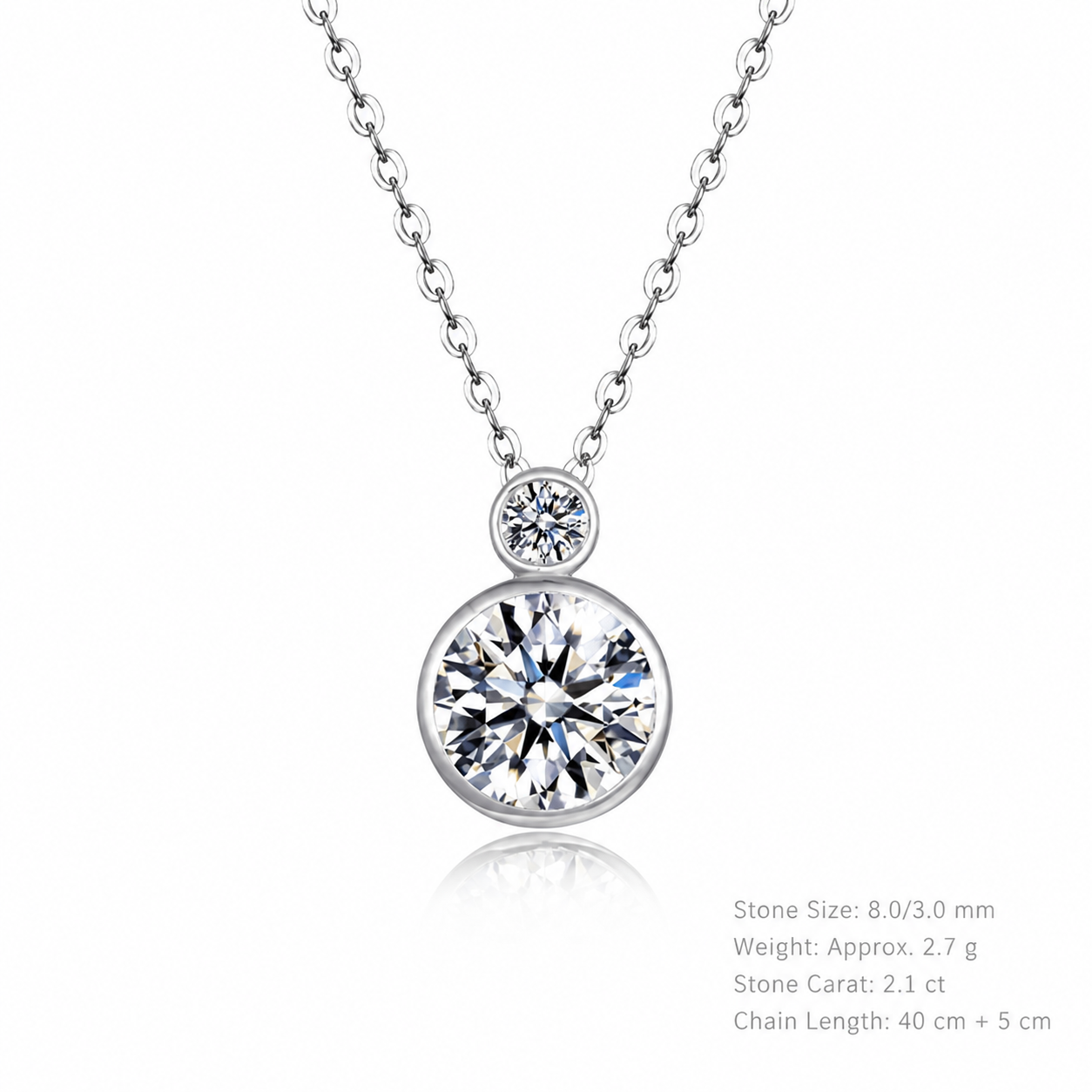 Double Round Bezel Set Moissanite 925 Sterling Silver Pendant Necklace