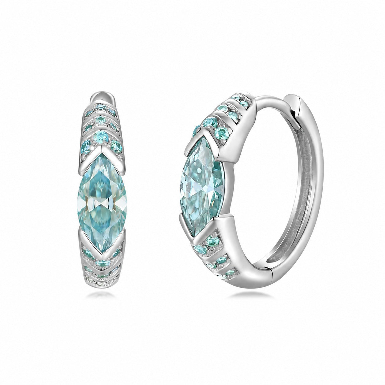 Lake Blue Marquise Moissanite Earrings In 925 Sterling Silver