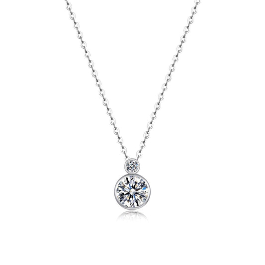 Double Round Bezel Set Moissanite 925 Sterling Silver Pendant Necklace
