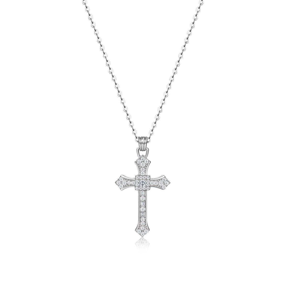 Vintage Cross Moissanite  925 Sterling Silver  Necklace