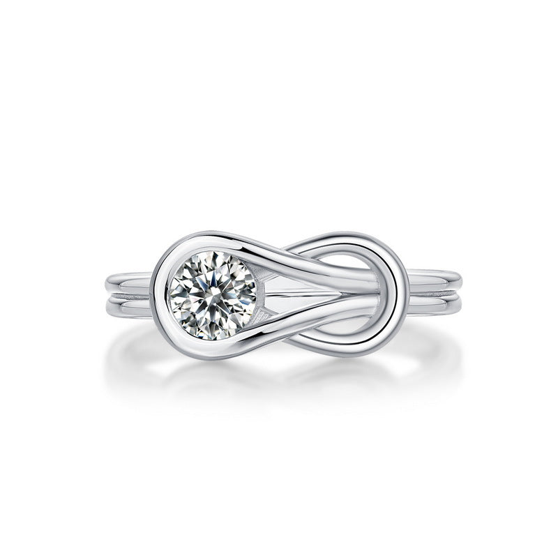 Infinity Loop Moissanite  925 Sterling Silver Adjustable Open Band Ring