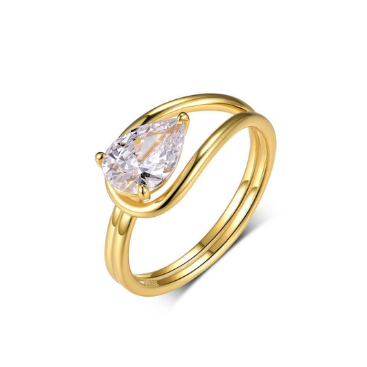 D Color Moissanite Pear Cut Bypass Wrap 925 Sterling Silver Ring