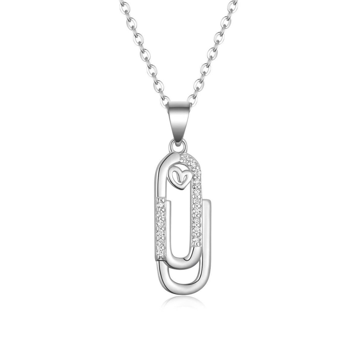 Moissanite Paperclip Heart Pendant 925 Sterling Silver Necklace