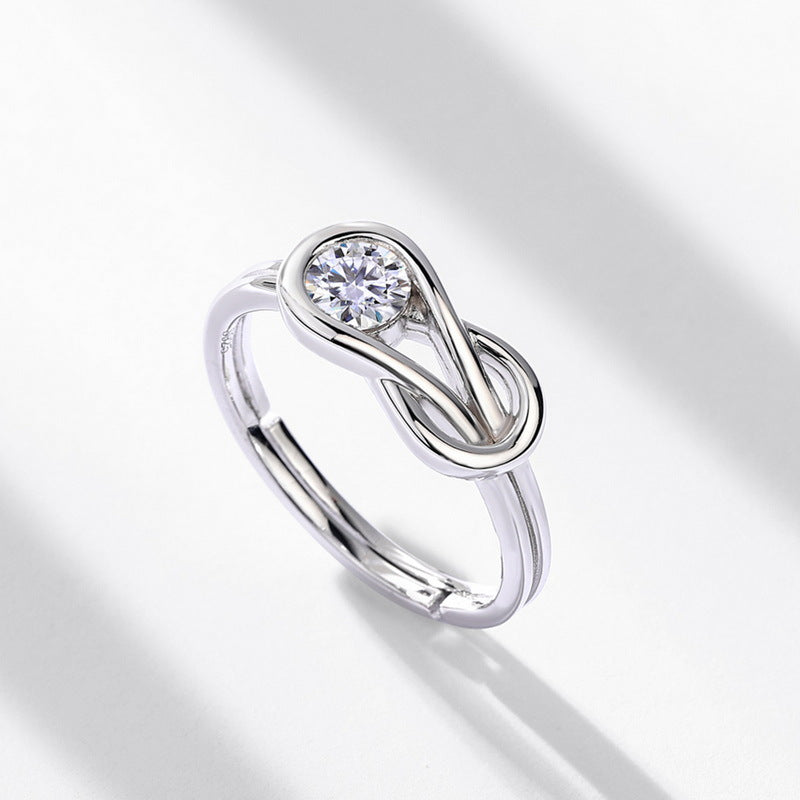 Infinity Loop Moissanite  925 Sterling Silver Adjustable Open Band Ring