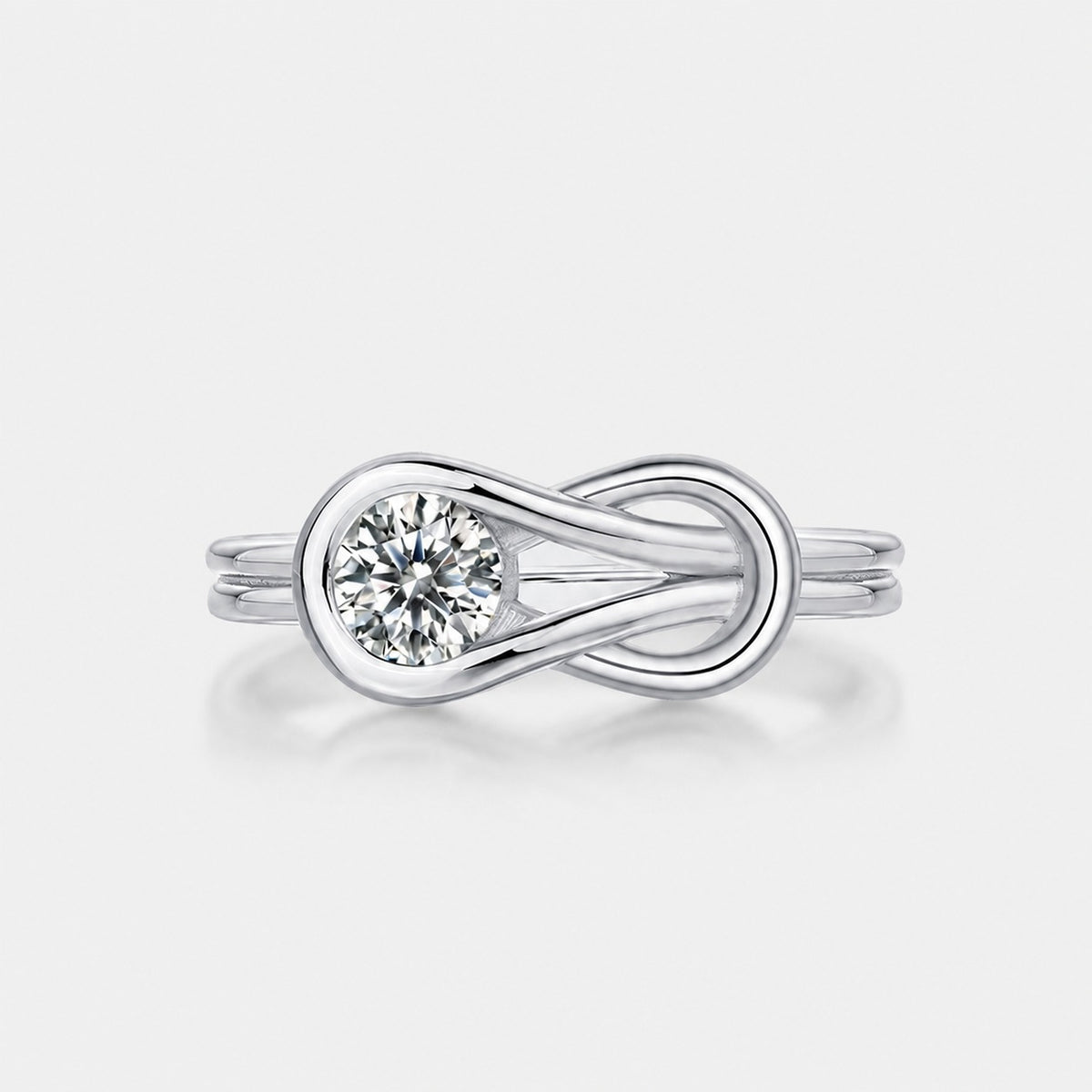 Infinity Loop Moissanite  925 Sterling Silver Adjustable Open Band Ring
