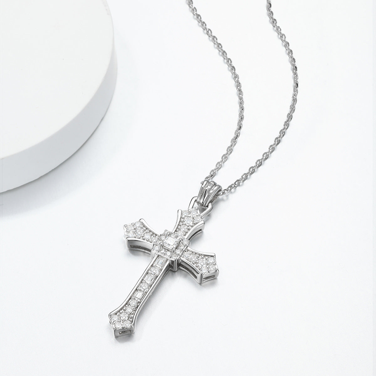 Vintage Cross Moissanite  925 Sterling Silver  Necklace