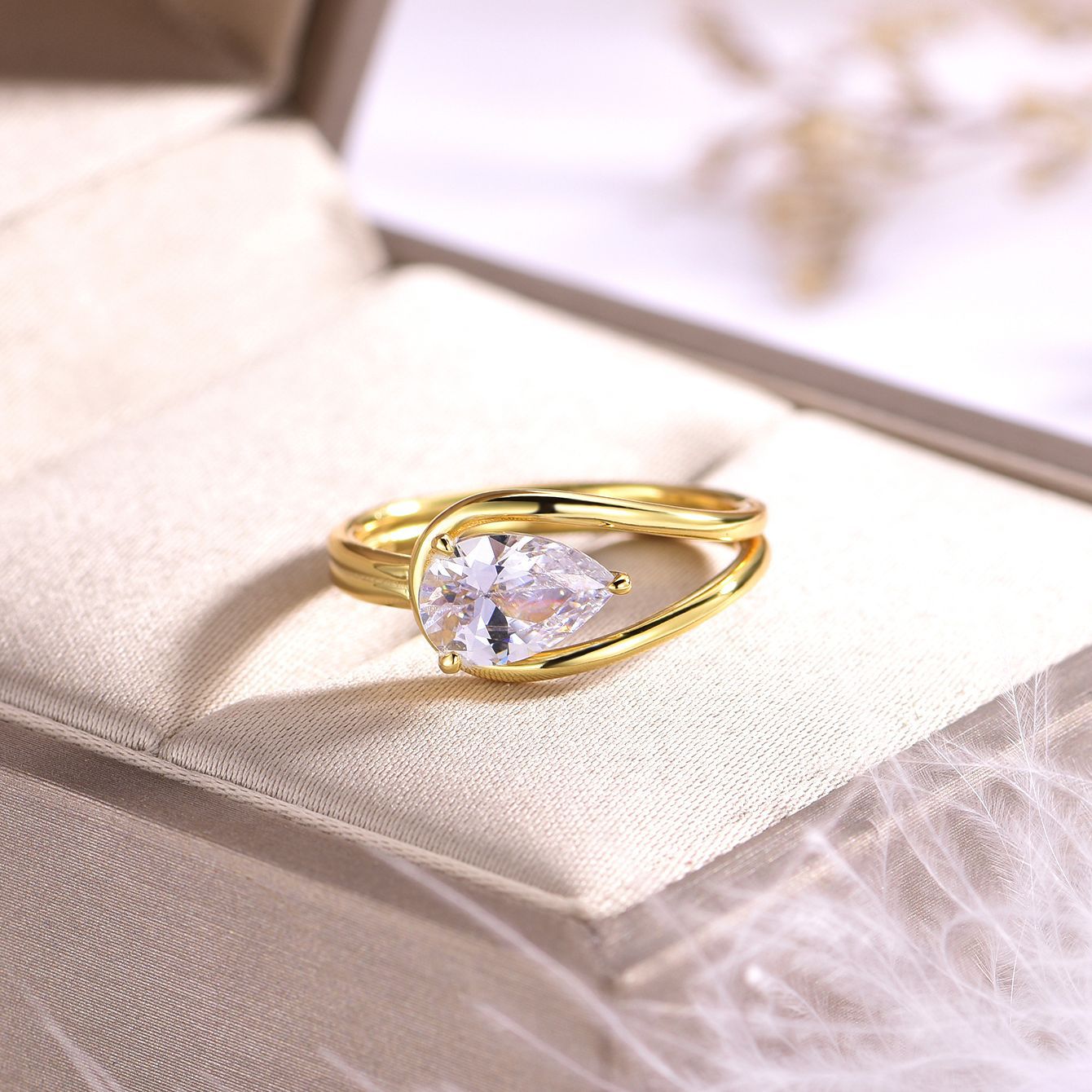 D Color Moissanite Pear Cut Bypass Wrap 925 Sterling Silver Ring