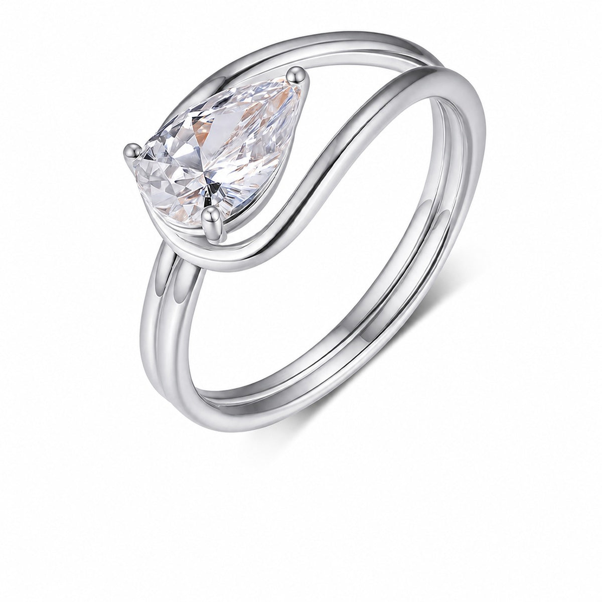 D Color Moissanite Pear Cut Bypass Wrap 925 Sterling Silver Ring