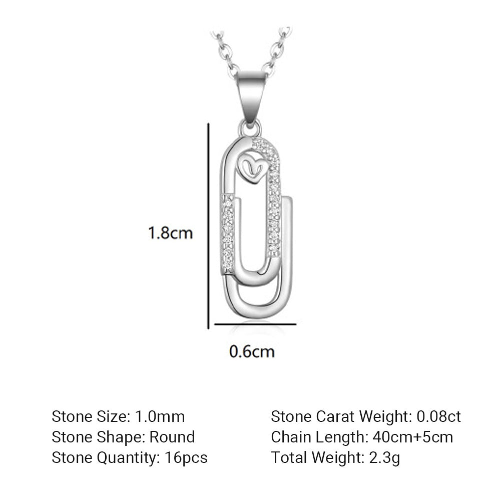 Moissanite Paperclip Heart Pendant 925 Sterling Silver Necklace