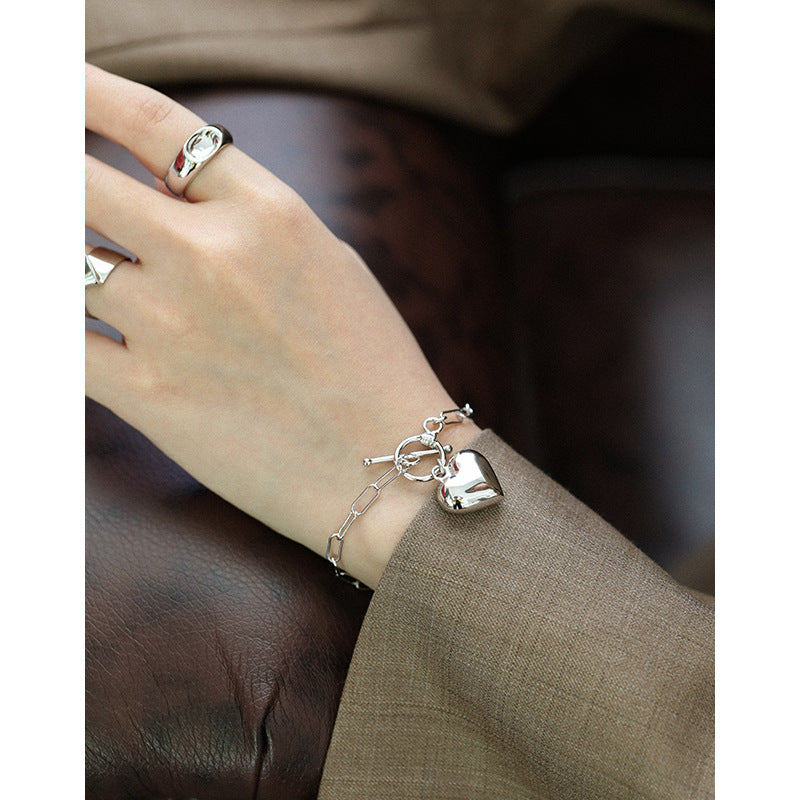 Hollow Chain Heart 925 Sterling Silver Bracelet