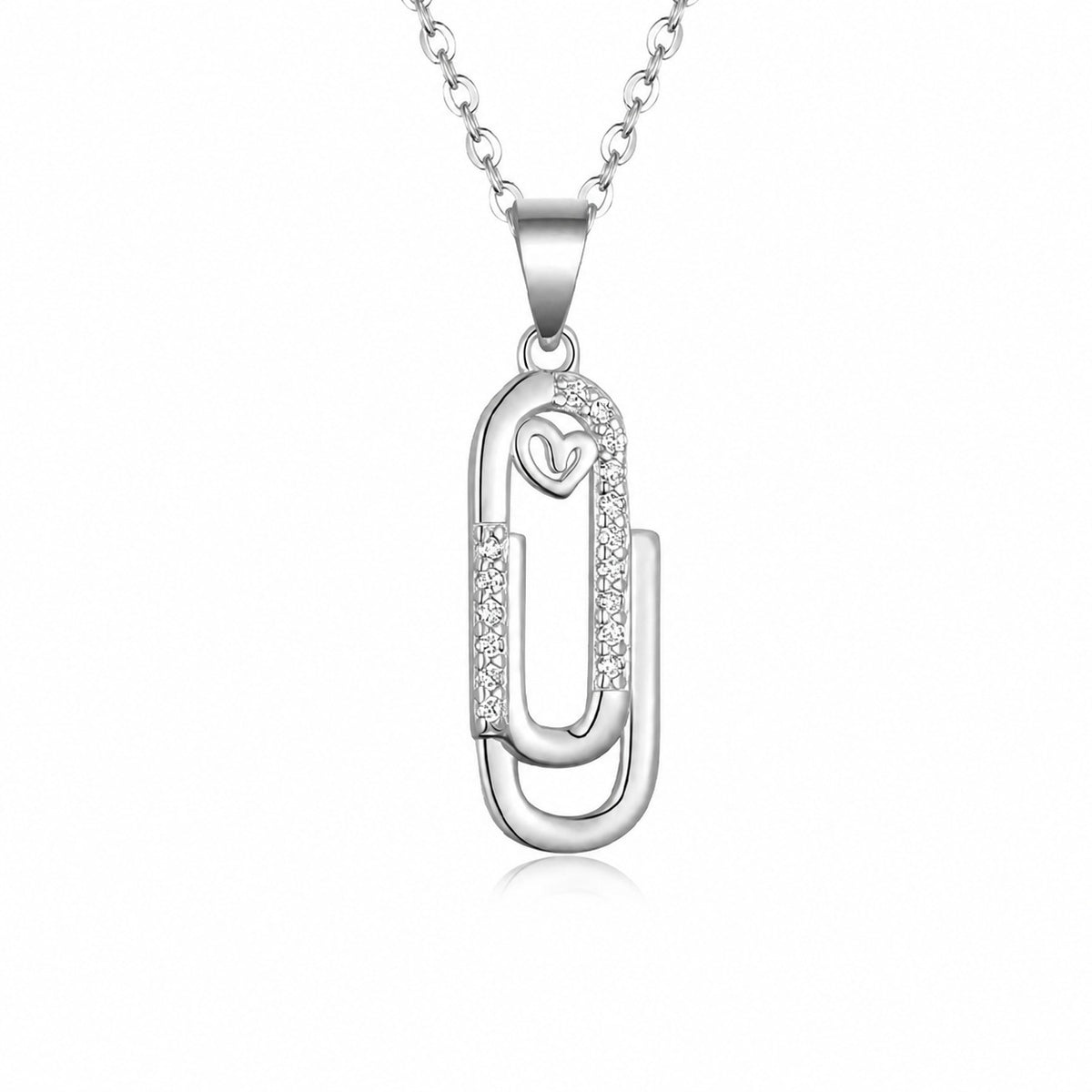 Moissanite Paperclip Heart Pendant 925 Sterling Silver Necklace