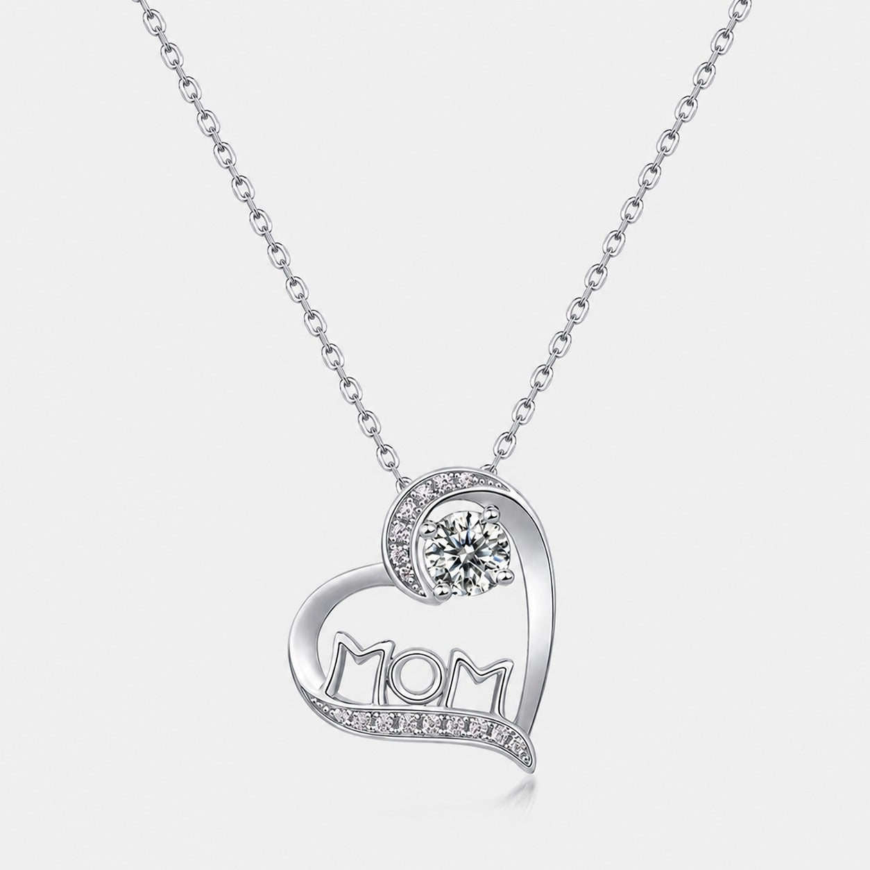 Moissanite Heart MOM Letter Pendant 925 Sterling Silver Necklace