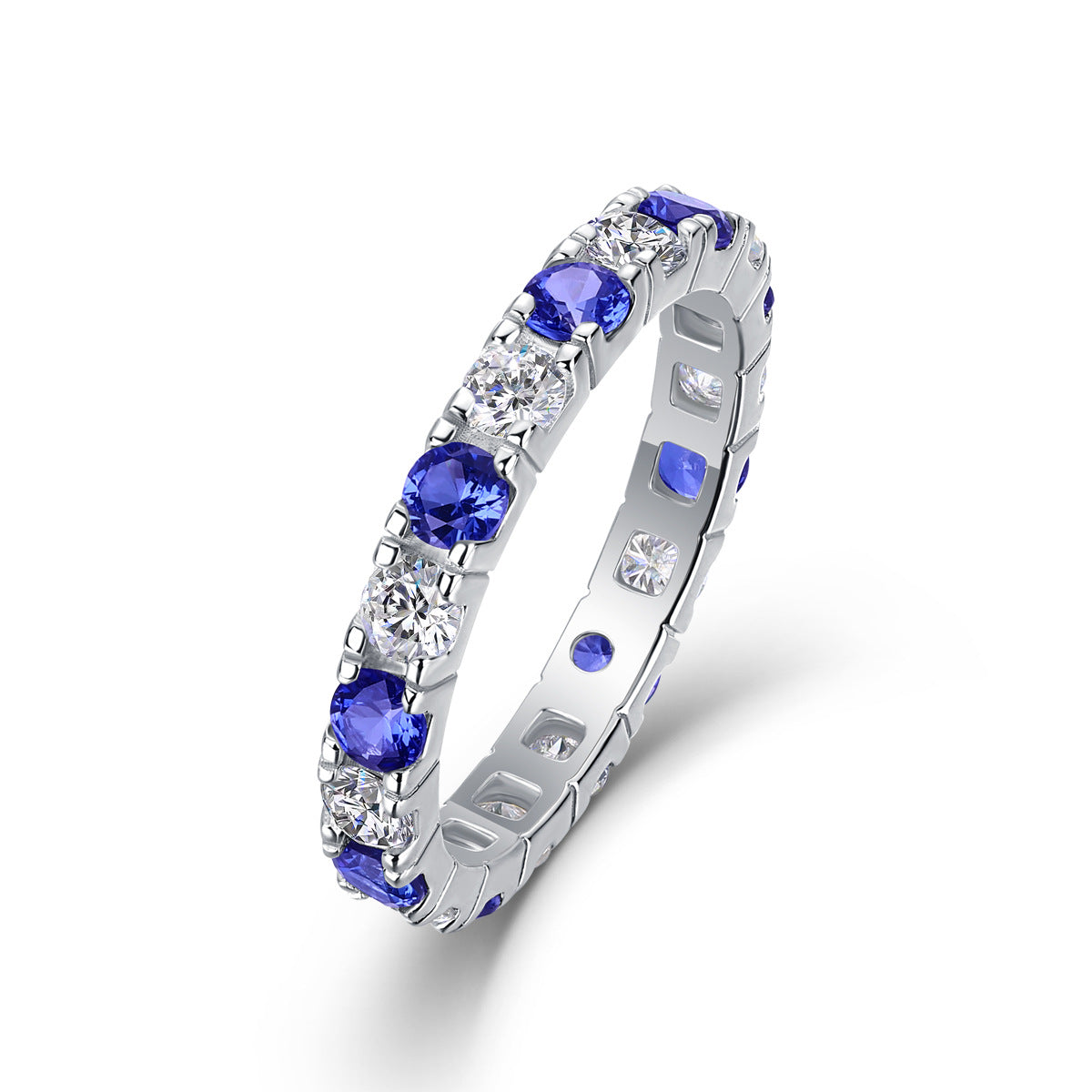 Round Alternating Moissanite Lab Grown Emerald Sapphire Ruby Full Eternity Band Ring Moissanite S925 Sterling Silver Elegant Fashion Women Wedding Anniversary Party Gift Jewelry