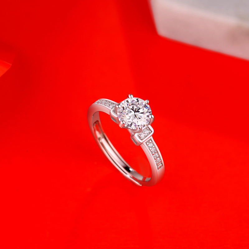 Moissanite CZ 925 Sterling Silver Adjustable Ring