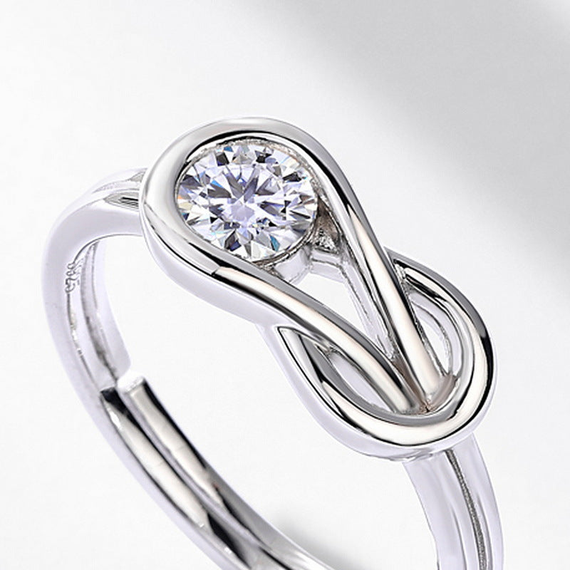 Infinity Loop Moissanite  925 Sterling Silver Adjustable Open Band Ring
