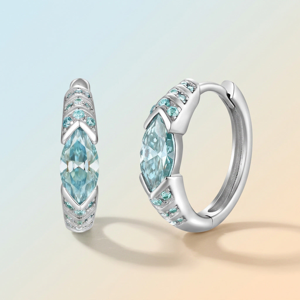 Lake Blue Marquise Moissanite Earrings In 925 Sterling Silver