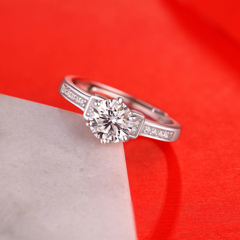 Moissanite CZ 925 Sterling Silver Adjustable Ring