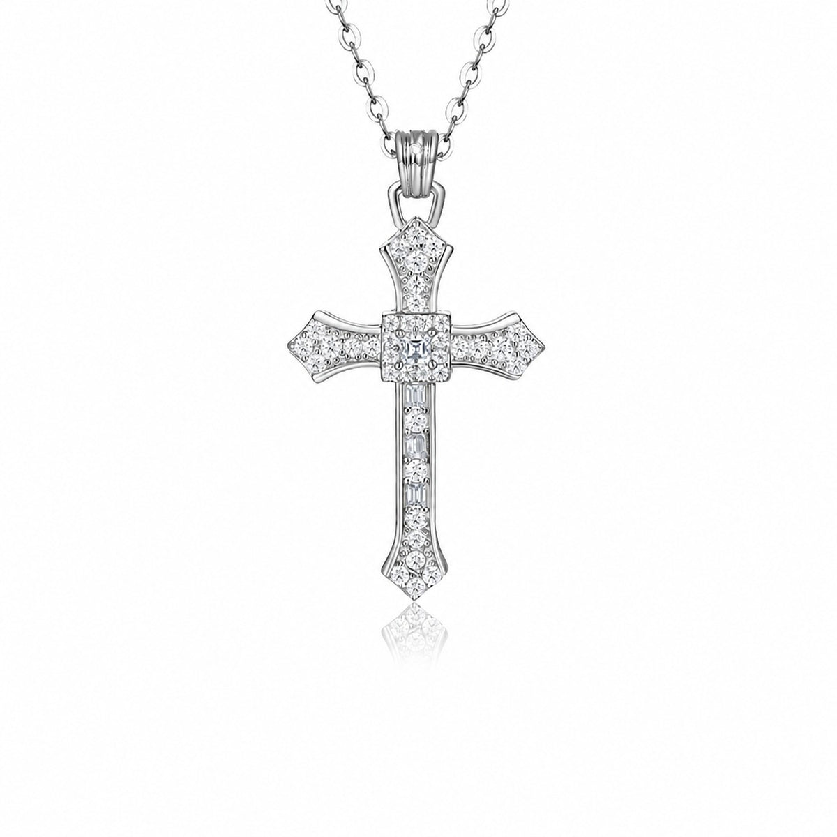 Vintage Cross Moissanite  925 Sterling Silver  Necklace