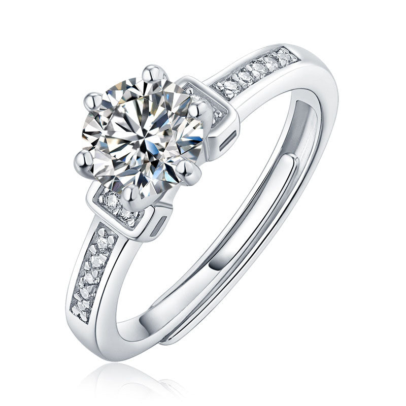 Moissanite CZ 925 Sterling Silver Adjustable Ring