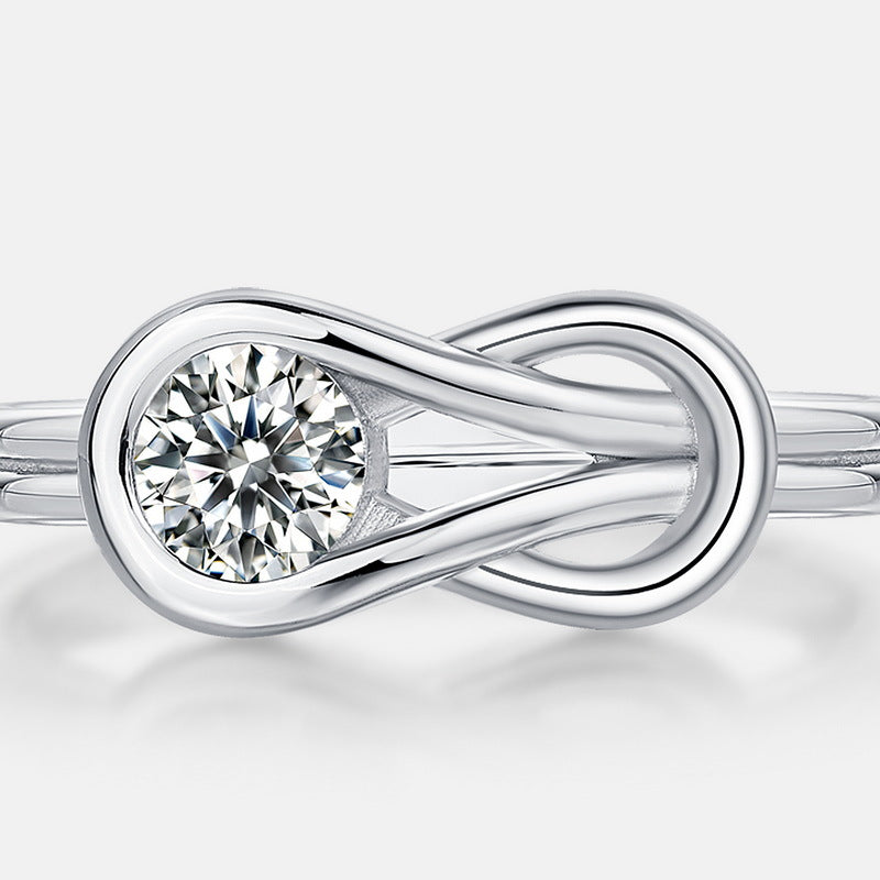 Infinity Loop Moissanite  925 Sterling Silver Adjustable Open Band Ring