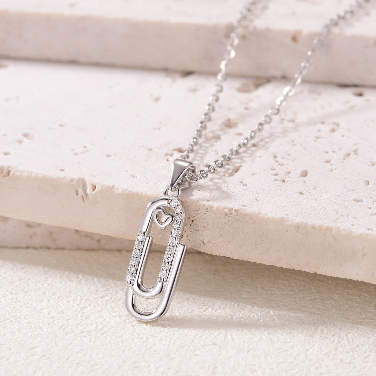 Moissanite Paperclip Heart Pendant 925 Sterling Silver Necklace