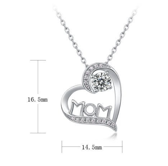 Moissanite Heart MOM Letter Pendant 925 Sterling Silver Necklace