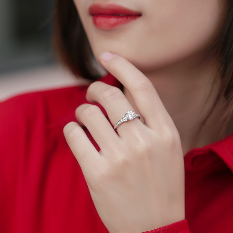 Moissanite CZ 925 Sterling Silver Adjustable Ring