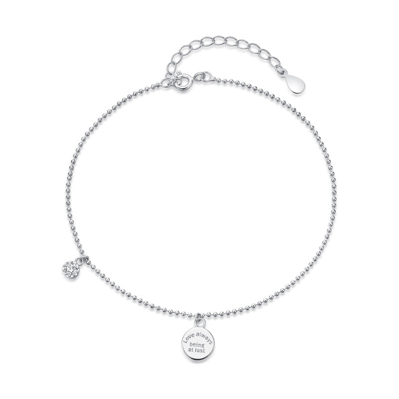 925 Sterling Silver Bead White CZ Foot Anklet